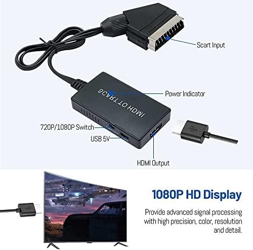 ARCELI Scart to HDMI Converter, Scart to Hdmi with HDMI Cable, Full HD 720P/1080P Scart to HDMI Cable for HDTV STB VHS Xbox PS3 Sky Blu-ray DVD Player