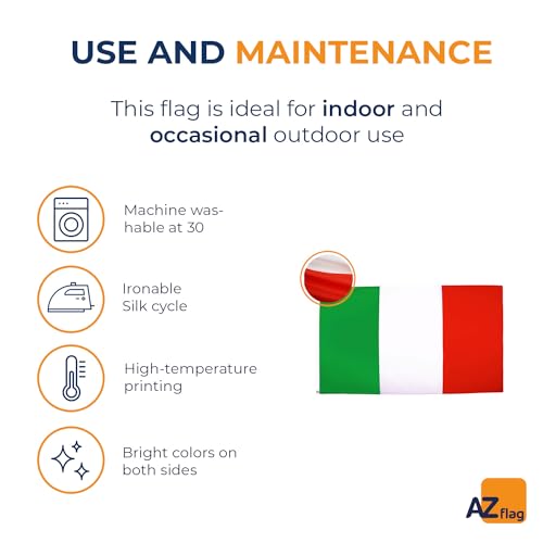 Image of AZ FLAG - Italy Flag - Large 5x8 Ft - 100D Polyester Italian Big Banner with Two Metal Grommets - Fade Resistant - Vivid Colors - 5' x 8' Feet - 250x150 Cm