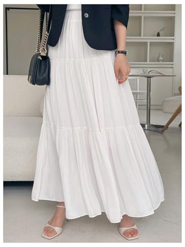 GORGLITTER Women's Boho Flowy Long Skirts Tiered High Waisted Ruffle Hem Flare A Line Maxi Skirts Business Dressy Trendy2