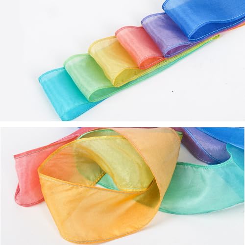 Image of YGEOMER 2Pcs 100% Pure Silk Ribbon Dancer Wand for Kids, Gymnastics Ribbon & Pastel Rainbow Streamers for Maypole Dance, Birthday Party & Easter Gift Ballerina Toys for Toddler Girls