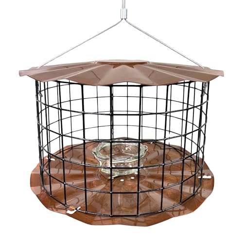 Erva Starling-Proof Barrier Guard Bluebird Feeder with Glass Mealworm Cup - Premium Copper Finish - Made in USA (BBF1C)