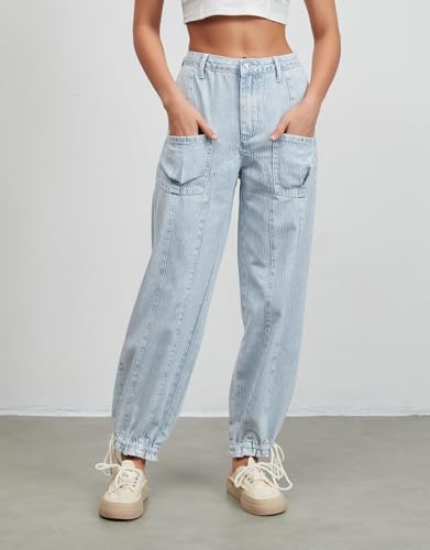 Kedera Women's Striped Jeans Trendy Mid Rise Straight Leg Casual Jean Joggers Wide Leg Baggy Pants Boyfriend Denim Pants4