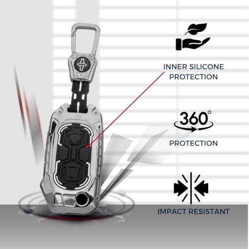 Image of KEYCEPT Metal Armor Key Cover Compatible for Kia Seltos 2024 2023 Facelift HTX | Sonet Facelift | Carens X Line 3 Button Flipt Key with Keychain. (Metal Armor)