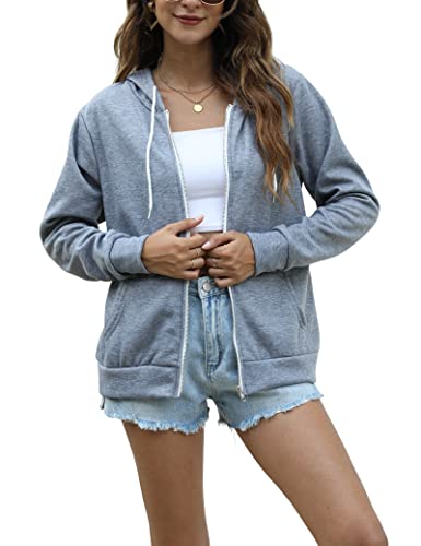 Pogtmm Womens Oversized Zip Up Hoodie Jacket Long Sleeve Full Zip Up Fleece Hoodiecomfy Full Sleeve Sweater Top (Gray, Xx-Large) #TOP3