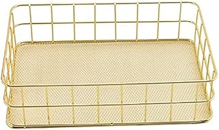 Seully Gold Storage Basket,Desktop Finishing Wrought Iron Storage Basket,Metal Wire Fruit Storage Basket,Toiletries Storage Basket,Multi Purpose Desktop Storage for Office,Bedroom