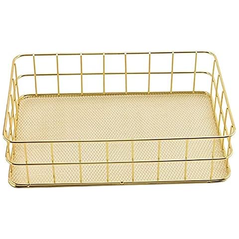 Seully Gold Storage Basket,Desktop Finishing Wrought Iron Storage Basket,Metal Wire Fruit Storage Basket,Toiletries Storage Basket,Multi Purpose Desktop Storage for Office,Bedroom Cover