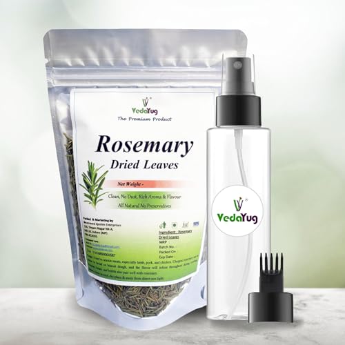 Image of VY VedaYug Rosemary Leaves for Hair Growth, 100g | Food Grade Rosemary Leaves for Seasoning + 1 Mist Spray Bottle for Rosemary Water