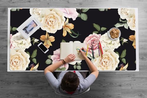 Sous-main de bureau 120x60 cm en vinyle PVC protection imperméable roses anciennes