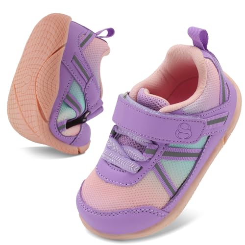 JOINFREE Zapatos cómodos para caminar para bebés, niños y niñas, suela suave, zapatos de tenis descalzos, A rosa y morado, 23.5/24 EU