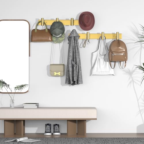 Image of VAEHOLD Hat and Coat Wall Mount Rack - Hooks for Robes, Bags, Keys, and Towels - Bathroom Towel Hanger Organizer (Gold, inchT inch Shape 4 Hooks 2 Pack)