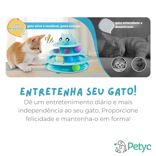 Brinquedo Interativo Para Gatos com Bolinha Sino e 3 Níveis PETYC Entretenimento e Exercício para se