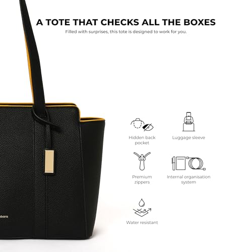 Image of MOKOBARA The Sunflower Tote Bag | Lightweight for Daily use and Work with Luggage Sleeve and 14 inch Laptop Compartment for Women Money Moves, Black