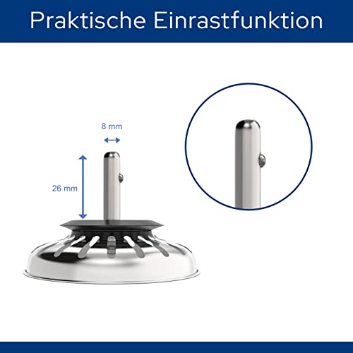 Siebkörbchen Spüle - Spüle Sieb - Universal Spülbecken Sieb aus gehärtetem Stahl mit innovativer Stöpsel Funktion - Blanco Siebkörbchen - Ideal als Blanco Spülen Ersatzteil (Ø 79 mm) (Packung mit 2)