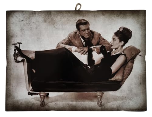 KUSTOM ART Audrey Hepburn Tableau mural avec motif imprimé artistique vintage sur bois 25 x 18 cm