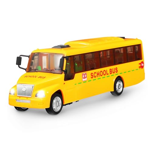 Vaguelly スクールバス模型 おもちゃ プルバック式 音と光付き 子供用 小型バス シミュレーションカー 開閉ドア 動く一時停止標識 幼児向け 細かい運動能力育成 設計