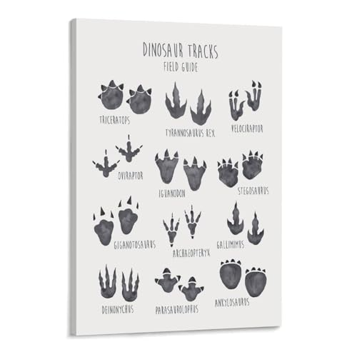 Image of Dinosaur Tracks Poster Dinosaur Posters T-Rex Dinosaur Types Print For Kids Vintage Dinosaur Canvas Wall Art For Modern Bedroom Dorm Classroom Decor Frame-style 12x18inch(30x45cm)