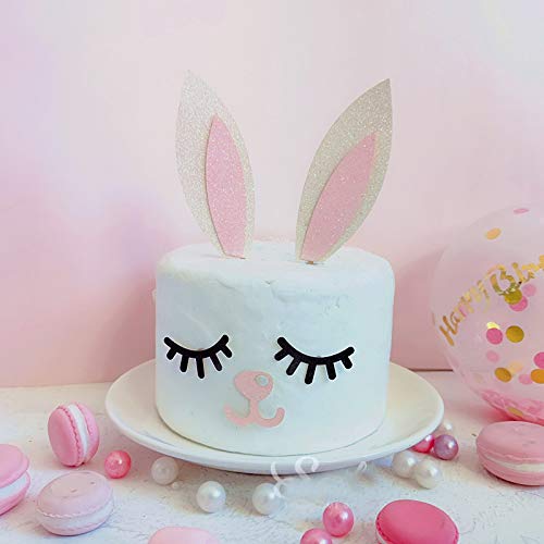 Bunny Rabbit Ears Cake Topper Set Including Bunny Ears Eyelashes And Nose For Girls Kids Birthday Easter Cake Decoration Amazon In Grocery Gourmet Foods