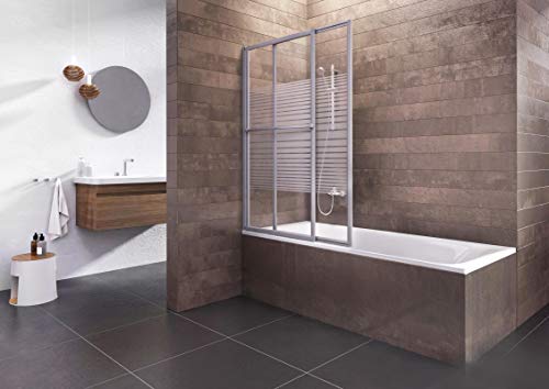 Schulte D1130 01 72 Duschabtrennung mit Handtuchhalter, ausziehbar 70 – 118 cm, 140 cm hoch, 3 mm Sicherheitsglas Dekor Querstreifen, alu natur, Duschwand für Badewanne – Bild 3