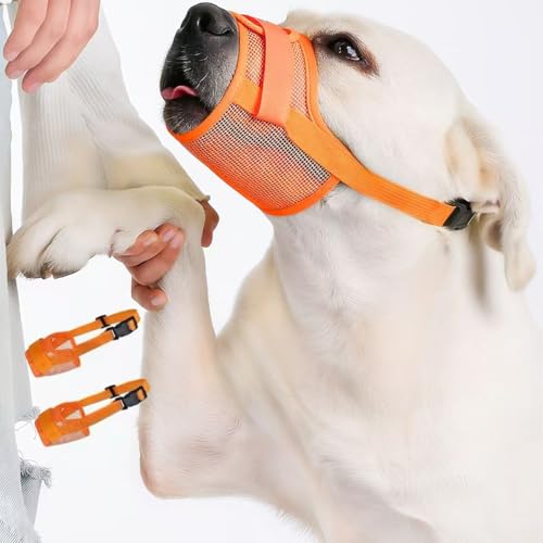 Hamibus 2-Pack Soft Mesh Dog Muzzle – Breathable & Adjustable, No-Bite and Escape-Proof Design for Grooming, Training, Walking – Fits Small, Medium & Large Dogs (Orange, L) by Hamibus - Used condition - US$9.24