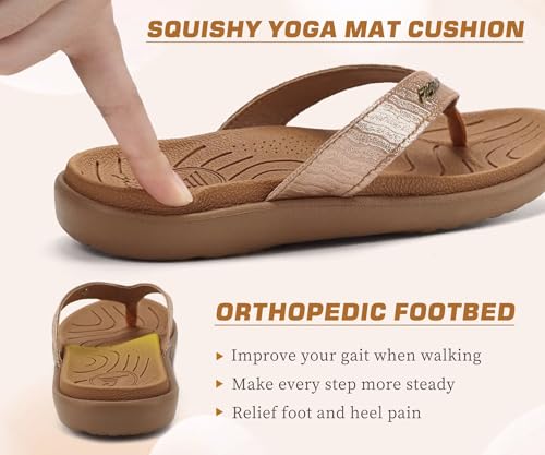 Image of jiajiale Womens Fashion Orthotic Flip Flops Ladies Slip On Lightweight Comfortable Thick Cushion Yoga Mat Thong Sandals With Plantar Fasciitis Arch Support