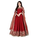 Designerharsha Costume indien pour fille Salwar Kameez Duptta Suit pakistanais cousu Anarkali robe robe, Rouge, 34