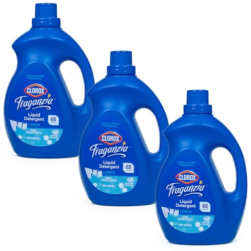 Image of Clorox Fraganzia Liquid Laundry Detergent, Linen Scent, 100 Fl Oz, 3-Pack | HE compatible, works in front and top load machines, long-lasting fragrance, 65 loads per bottle