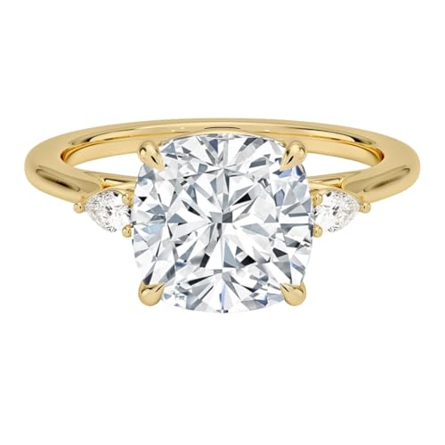 3 CT Cushion Cut Lab Grown Diamond Perfect Fit Three Stone Engagement Ring