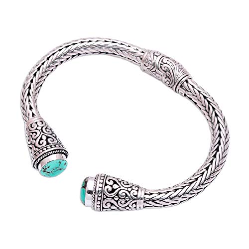 Novica Turquoise .925 Sterling Silver Braided Cuff Bracelet 'Dragon Beauty' #TOP4