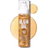 Sunscreen Body Glow Oil,Broad Spectrum SPF 50,Lightweight Water Resistant Shimmering Body Oil with Gold Mica,Non-Sticky Glow Moisturizer with Coconut Oil,Water Resistant,Glowing Results (01#Amber)