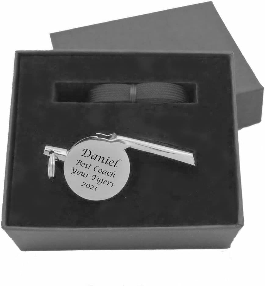 Personalized Silver Coach Whistle with Lanyard Custom Engraved Free - Referee or Sports Gift with Free Engraving - Ships from USA
