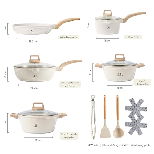 CAROTE Topfset und Pfannenset 14-teilig mit Pfanne und Stielkasserolle