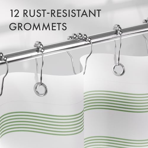 Image of AmazerBath Shower Curtain, Washable Cloth Sage Green with 12 Shower Curtain Hooks, Fabric Green and White Striped Set, Farmhouse Bathroom Shower Curtain, 72x72 Inches