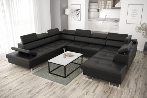 Friderik Ecksofa Leder Galaxy MAX I Ledersofa 280x350x225 cm Schlaffunktion und Zwei Bettkasten (Schwarz, Links) Friderik Ecksofa Leder Galaxy MAX I Ledersofa 280x350x225 cm Schlaffunktion und Zwei Bettkasten (Schwarz, Links)