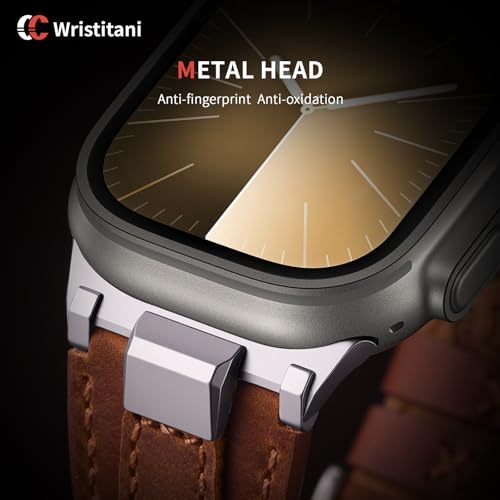 Image of Wristitani Leather Bands Compatible with Apple Watch Band 49mm 46mm 45mm 44mm for Men, Metal Connector & Genuine Leather Straps for iWatch Ultra3 /2 /1 SE3 /2 /1 Series 11 10 9 8 7 6 5 4 [NO Watch and Case]