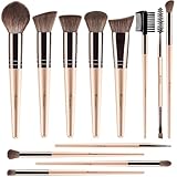 BEAKEY 12pcs Vegan Makeup Brush Set Soft high-density Taklon fibers,durable birch handles,zero shedding,easy to clean,perfect for creating any look