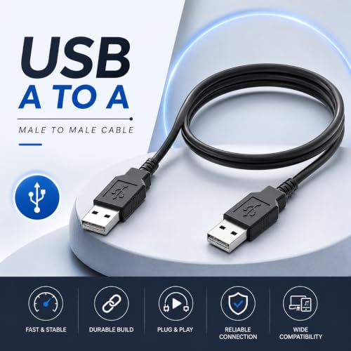 Image of USB to USB Cable 1.5 Meter, USB-A Male to USB-A Male High Speed Data Transfer & Hard Drive, USB 2.0 Hub, Camera, Car Stereo and Other Compatible USB Devices