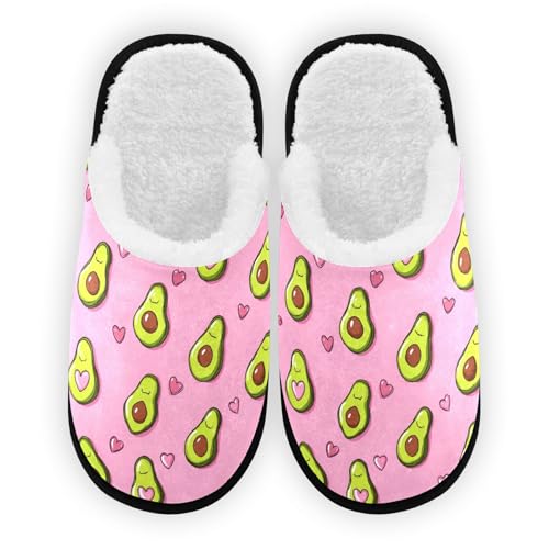 Avocado Heart Cartoon Pink Slippers For Women Men Soft Memory Foam Non-Slip Fruit Winter Indoor House Shoes Travel Slipper