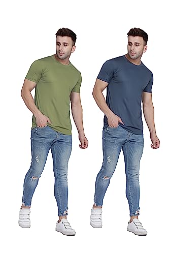 Image of TQH Men Dri Fit Polyester Half Sleeve Round Neck Multicolor t Shirts - Combo Set of 2