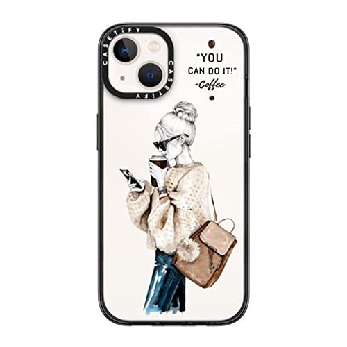 CASETiFY �R���p�N�g iPhone 13 �P�[�X [MIL�K�i���� (2x MIL-STD-810G)/1.2m����̗����e�X�g���N���A] - Girl And Coffee - �u���b�N