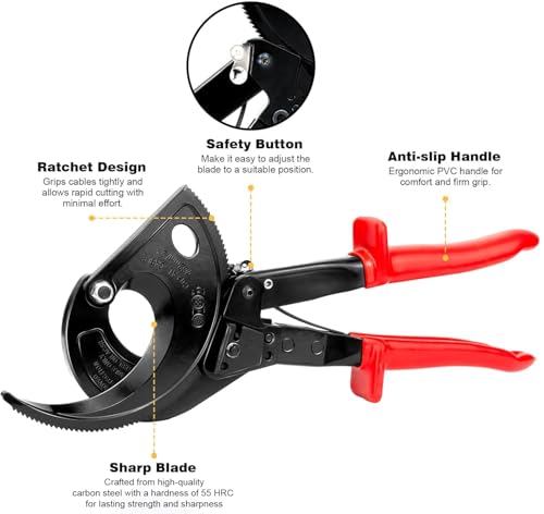 Miniatura 2 de Tinmagi Cortadores De Trinquete, Cortador De Cables De Alambre Corte Hasta 400 Mm , Hs520a Cortacables Para Cortar Alambres De Aluminio Y Cobre, Palanca De Liberación Rápida