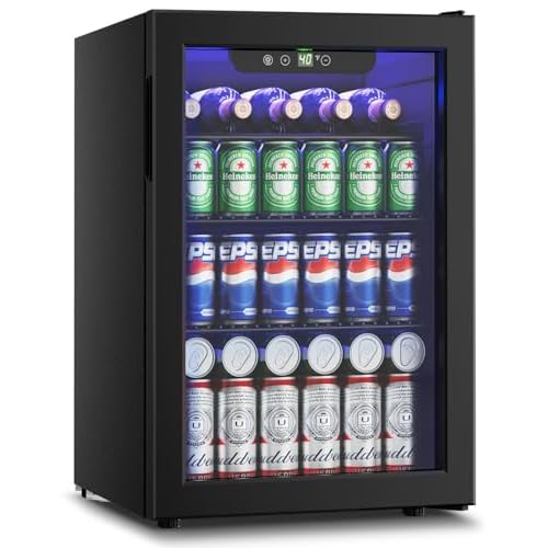 Wine Cooler, 26 Bottle 95 Can Mini Wine Fridge with Clear Glass Door for Beer Soda Water Drink, Small Wine Cellar Beverage Refrigerator for Bedroom Office Home Bar Dorm, 2.6 Cu.Ft