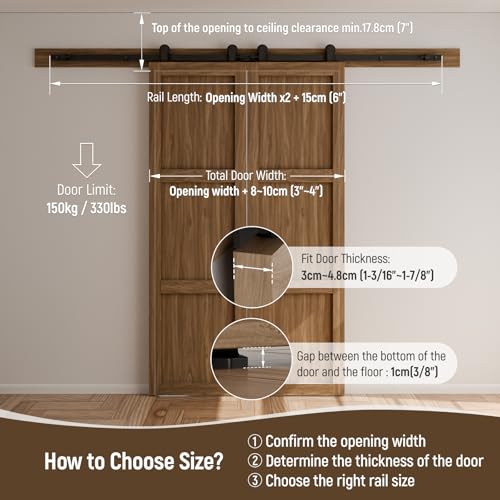 Image of CCJH 8FT Sliding Barn Door Hardware Kit, Heavy Duty, Smoothly and Silently, Easy to Install, Fit 24 inch Width Double Door Panel, T-Shaped Style Black