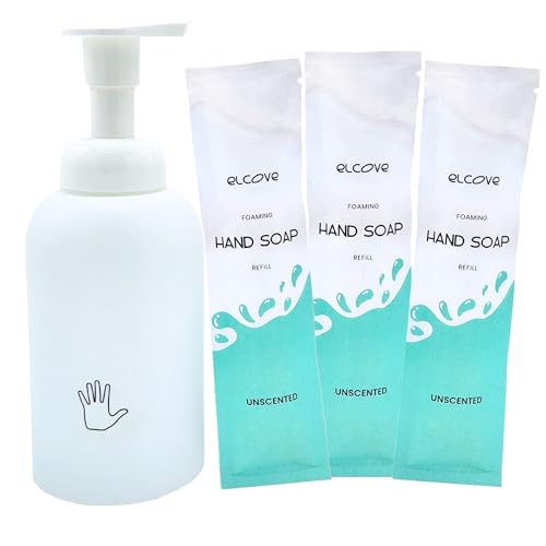 Foaming Hand Soap Starter Set│Reusable Glass Bottle│Concentrated Refill Packs Make 3 x 12oz (36 oz total) of Refillable Hand Wash│ Eco-Friendly │Cruelty Free│ Unscented