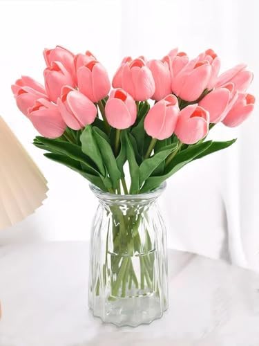 TIED RIBBONS 5 Pcs Artificial Tulip Flowers Bunches for Vase (Pink, 34 Cm) Home Decoration Items for Living Room Corner Table Top Bedroom Wedding Party Decorative Gift (Vase Not Included) - Silk