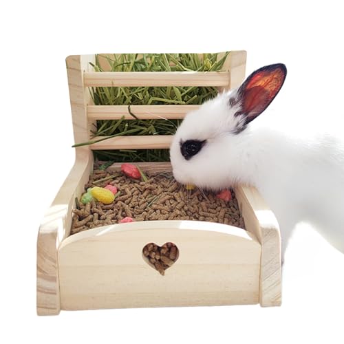 Heuraufe - Stabiler Stand in Würfelform | Heuraufe Für | Chinchilla Futterstelle | 2-in-1 Holz Heufutter-Accessoire Für Meerschweinchen Chinchilla Käfig Mit Doppelzonen