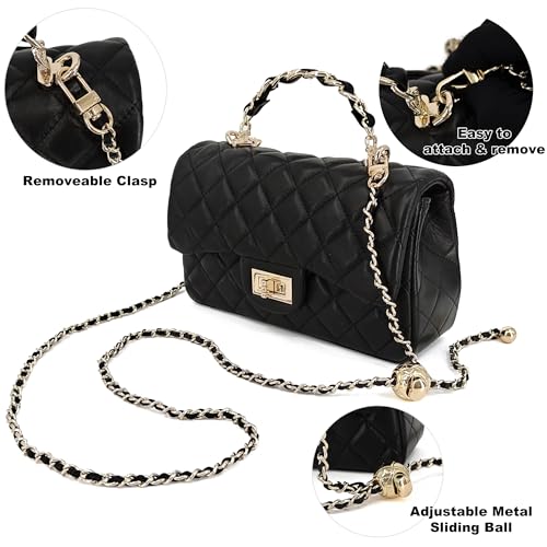 Image of M-ioi-M Small Quilted Crossbody Bags for Women,Leather Shoulder Bag with Gold Chain Strap,Metal Top Handle Flap Evening Purse