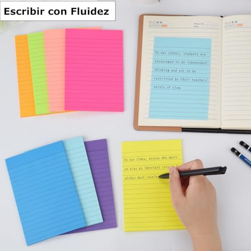 ZCZN Notas Adhesivas con Rayas, Pack de 8 Bloc de Notas,100 x 150 mm Notas Autoadhesivas, 40 Hojas por Bloc, Total de 320 Hojas, 8 Colores - imagen 4