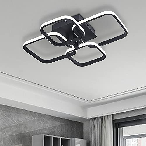 XEMQENER60W LED Ceiling Light, 6000K Daylight LED Built-in Lamps, Flush Mount Lighting Fixture for Living Room Bedroom Lounge (4 Black Squares, Cool White)