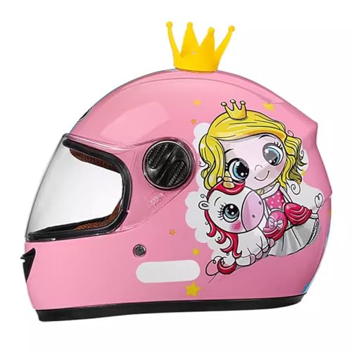 QJWMatic Casque De Moto pour Enfants Casque Intégral Léger Électrique Quatre Saisons avec Pare-Soleil Garçons Filles pour 3-12 Ans D,48-55CM