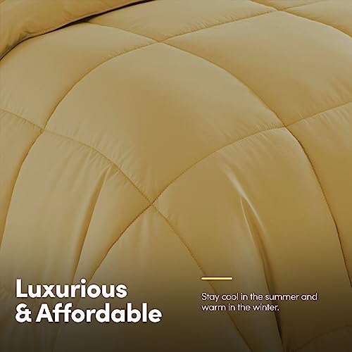 Sweet Home Collection 7 Piece Comforter Set Bag Solid Color All Season Soft Down Alternative Blanket & Luxurious Microfiber Bed Sheets, Camel, King